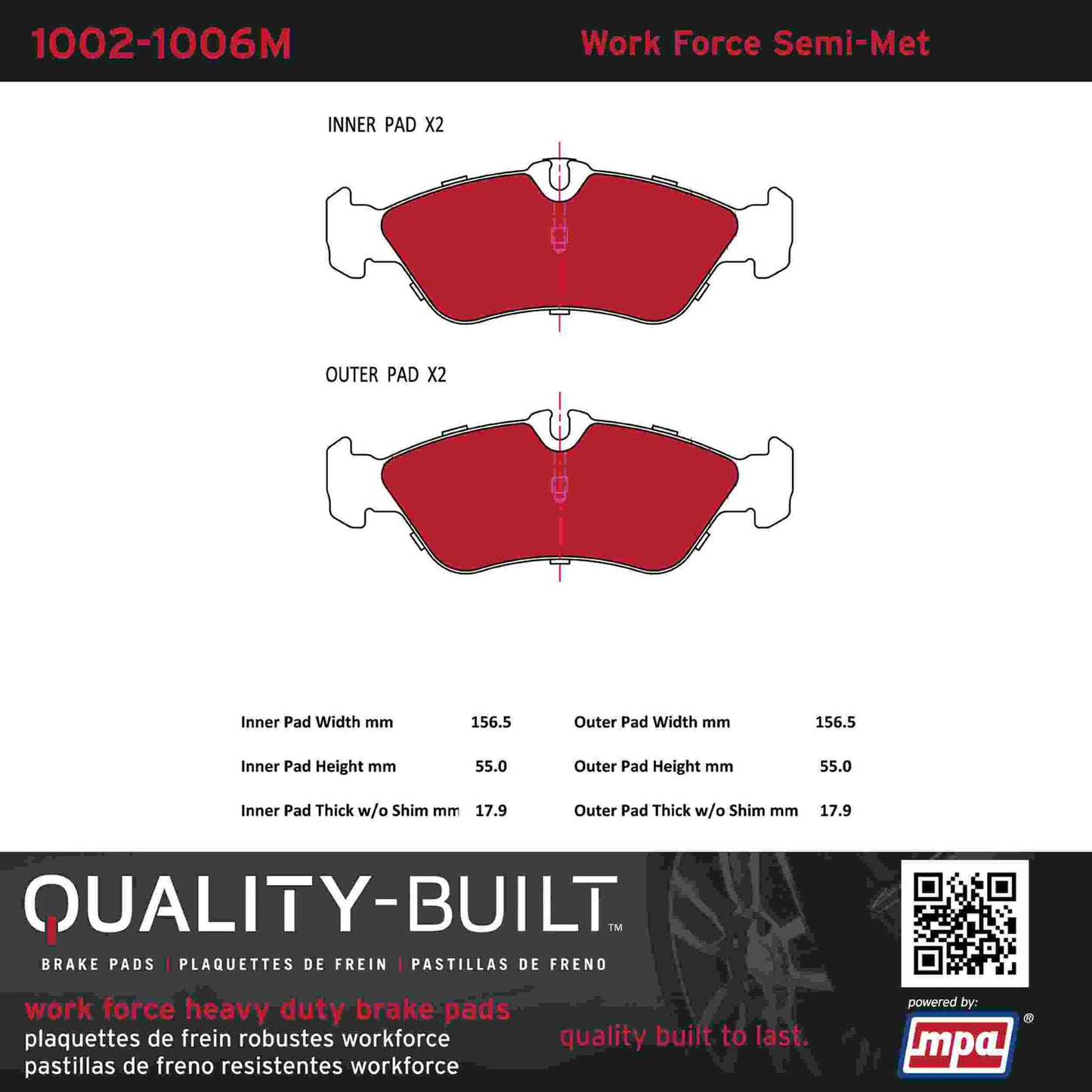Quality-Built Quality-Built Work Force Heavy Duty Brake Pads w/ Hardware 1002-1006M