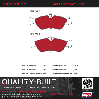 Quality-Built Quality-Built Work Force Heavy Duty Brake Pads w/ Hardware 1002-1006M