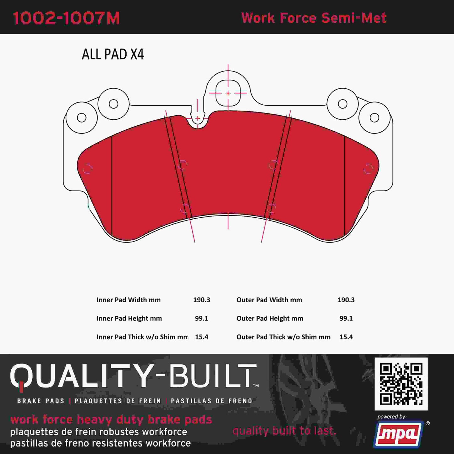 Quality-Built Quality-Built Work Force Heavy Duty Brake Pads w/ Hardware 1002-1007M