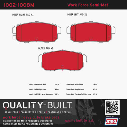 Quality-Built Quality-Built Work Force Heavy Duty Brake Pads w/ Hardware 1002-1008M