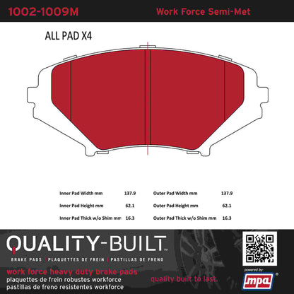Quality-Built Quality-Built Work Force Heavy Duty Brake Pads w/ Hardware 1002-1009M