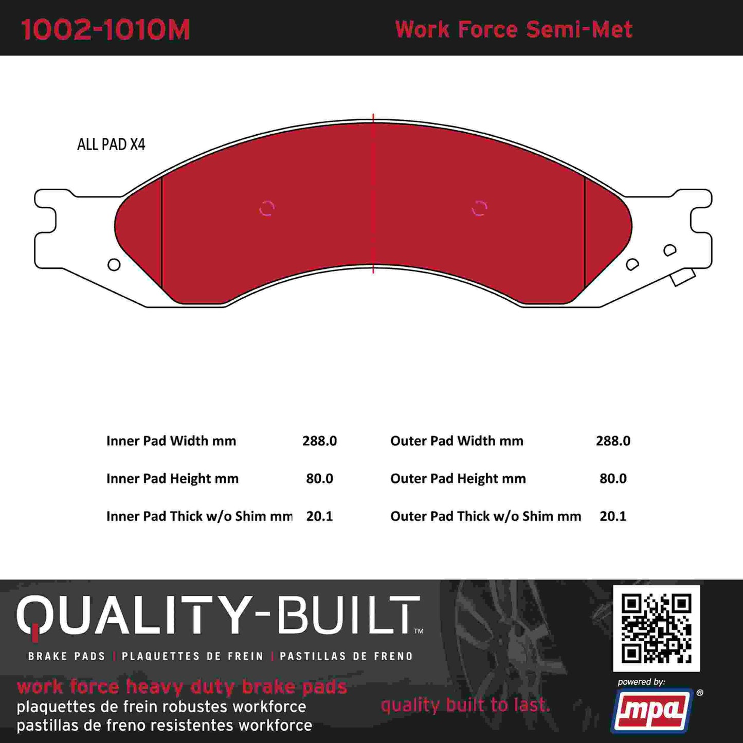 Quality-Built Quality-Built Work Force Heavy Duty Brake Pads w/ Hardware 1002-1010M