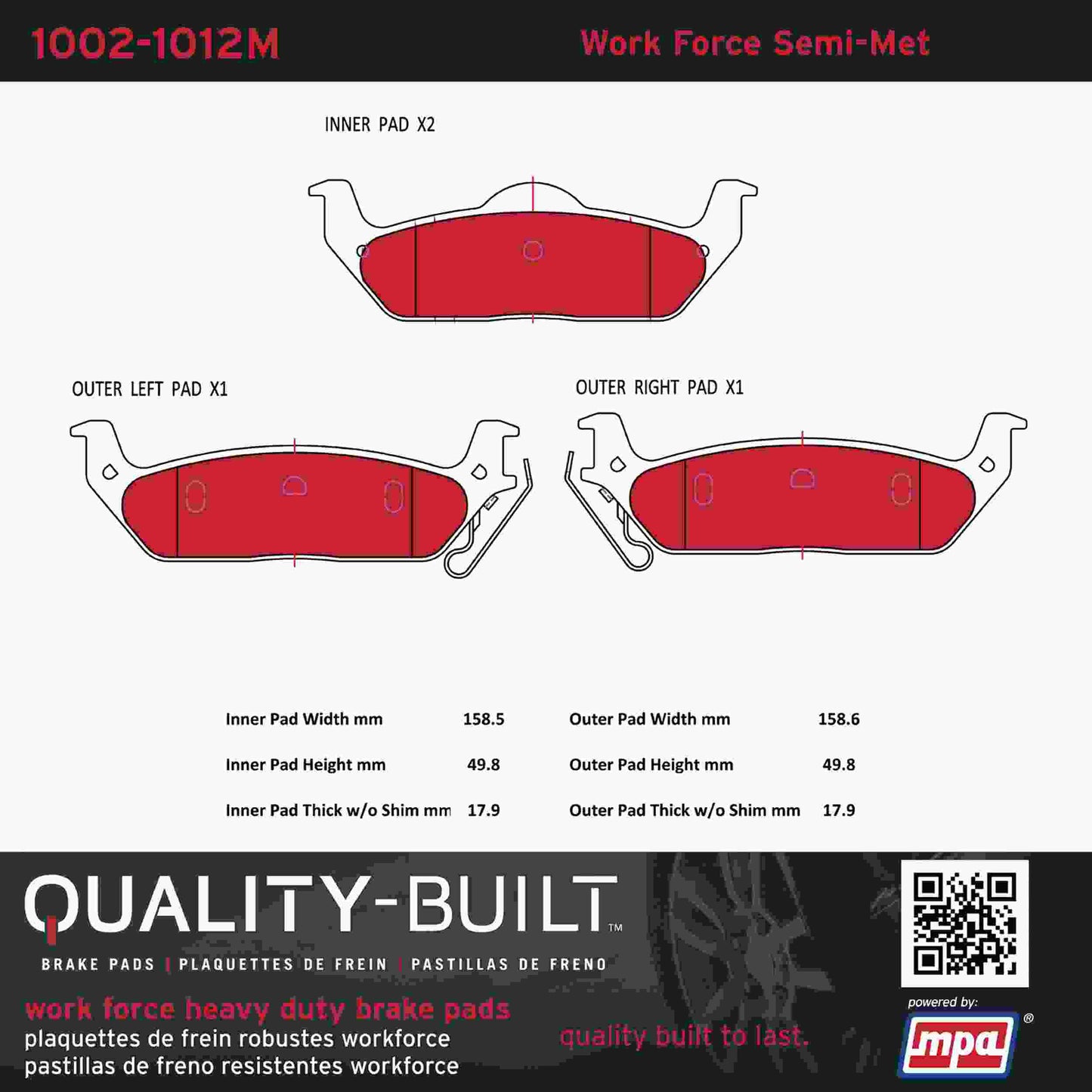 Quality-Built Quality-Built Work Force Heavy Duty Brake Pads w/ Hardware 1002-1012M