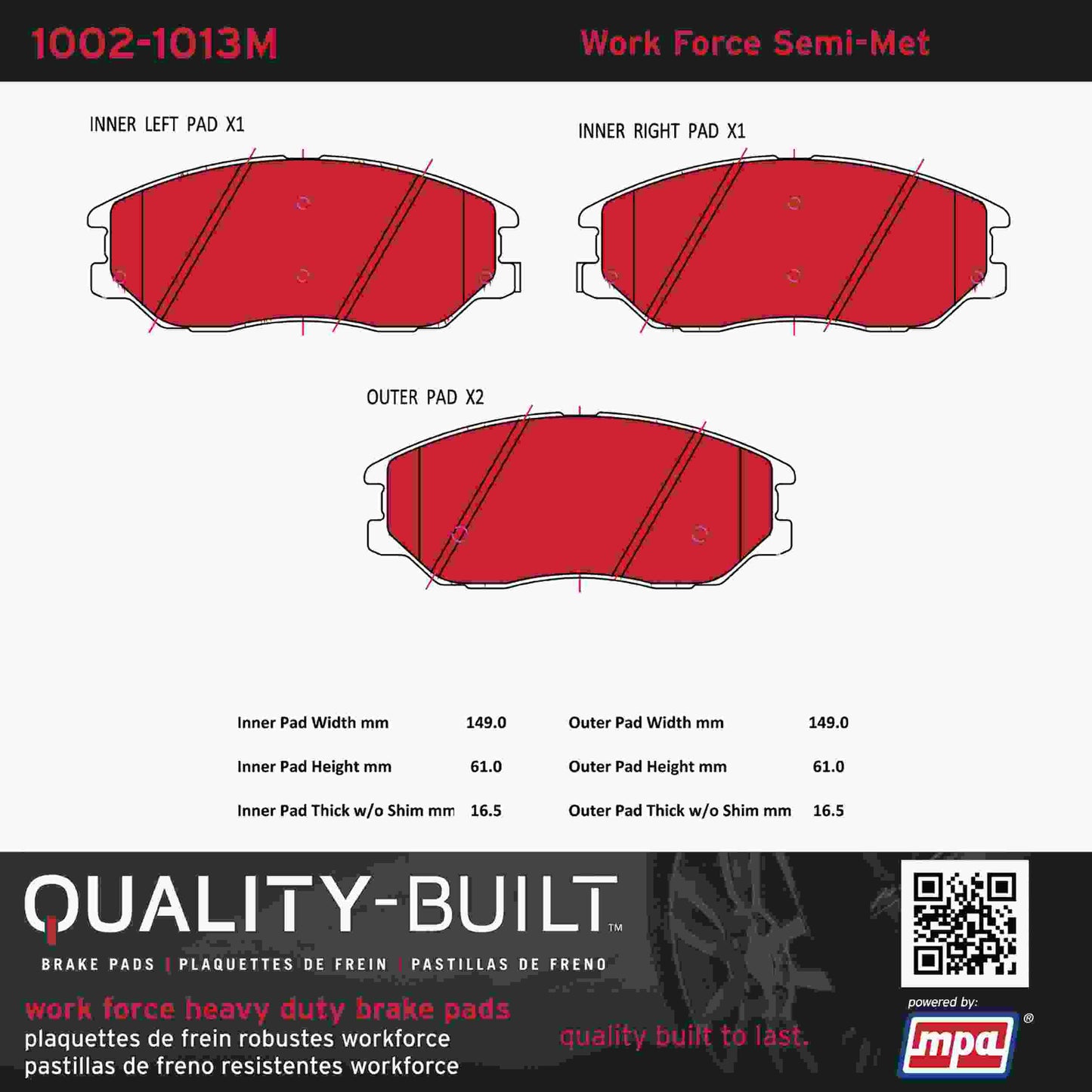 Quality-Built Quality-Built Work Force Heavy Duty Brake Pads w/ Hardware 1002-1013M