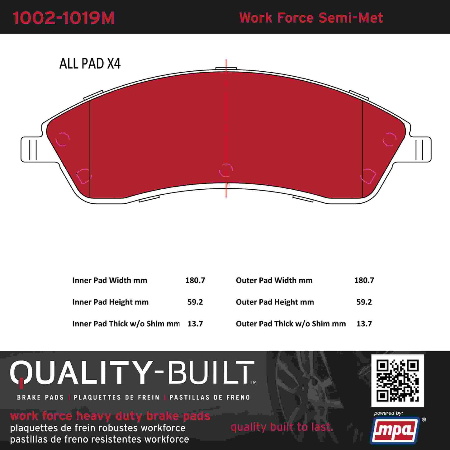 Quality-Built Quality-Built Work Force Heavy Duty Brake Pads w/ Hardware 1002-1019M