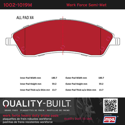 Quality-Built Quality-Built Work Force Heavy Duty Brake Pads w/ Hardware 1002-1019M