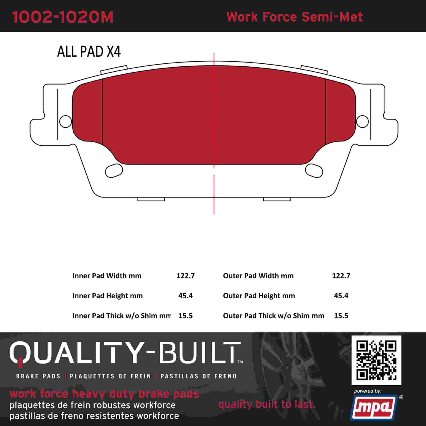 Quality-Built Quality-Built Work Force Heavy Duty Brake Pads w/ Hardware 1002-1020M