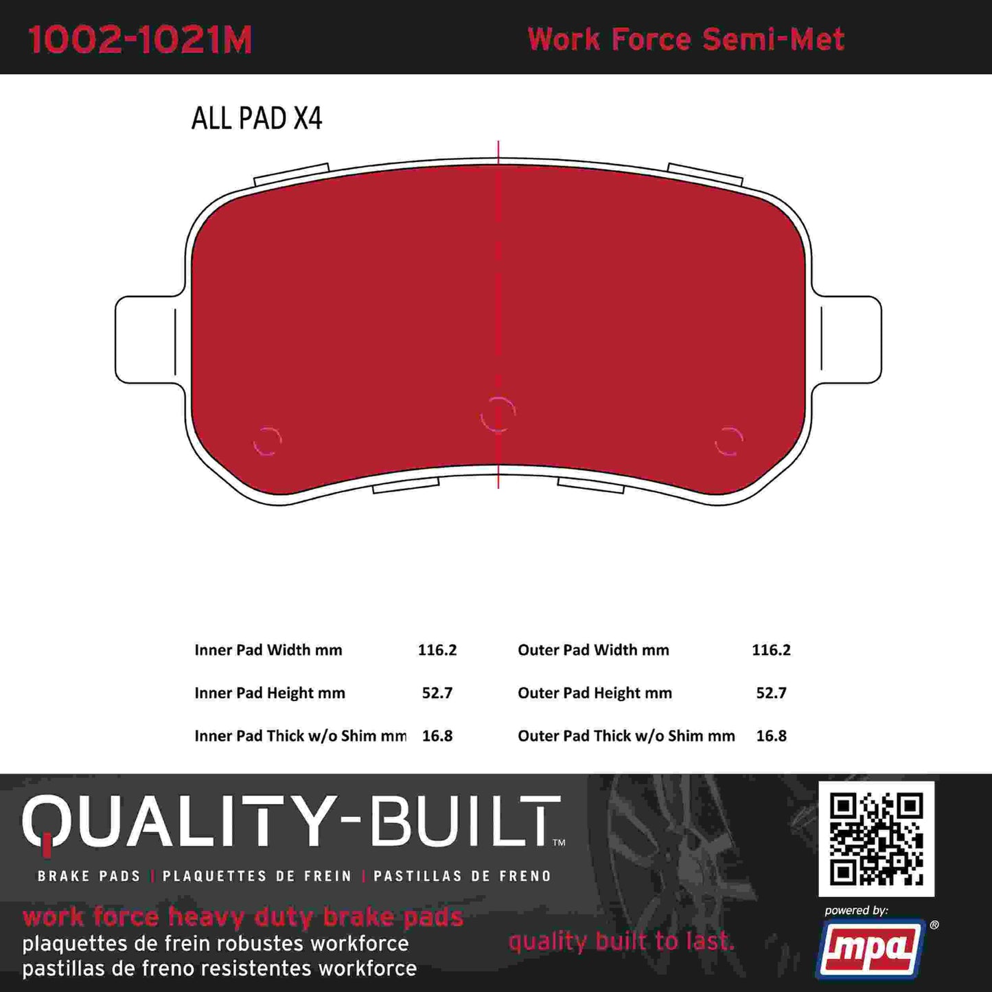 Quality-Built Quality-Built Work Force Heavy Duty Brake Pads w/ Hardware 1002-1021M