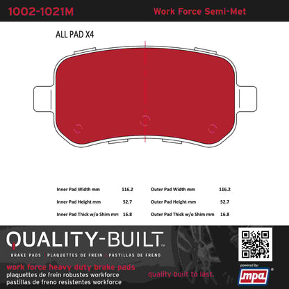 Quality-Built Quality-Built Work Force Heavy Duty Brake Pads w/ Hardware 1002-1021M