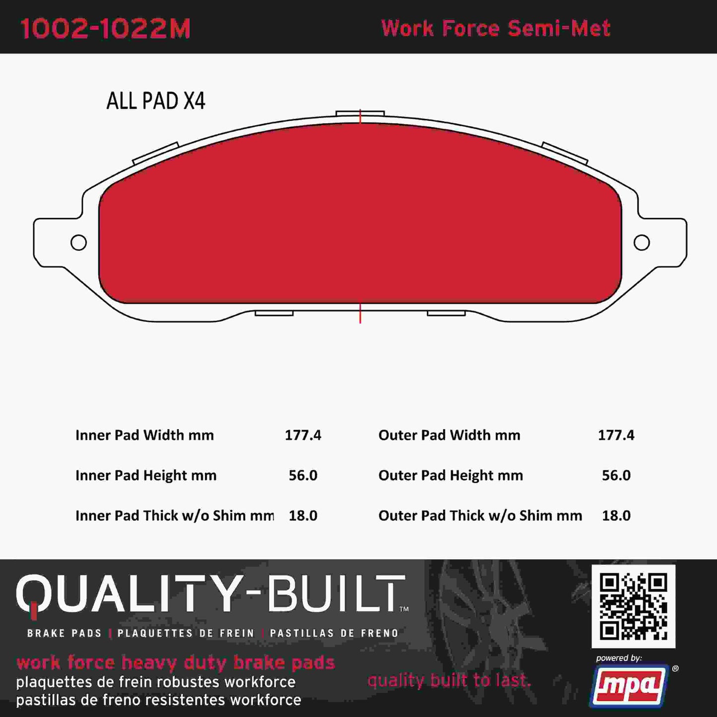 Quality-Built Quality-Built Work Force Heavy Duty Brake Pads w/ Hardware 1002-1022M