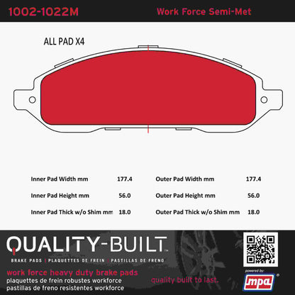 Quality-Built Quality-Built Work Force Heavy Duty Brake Pads w/ Hardware 1002-1022M