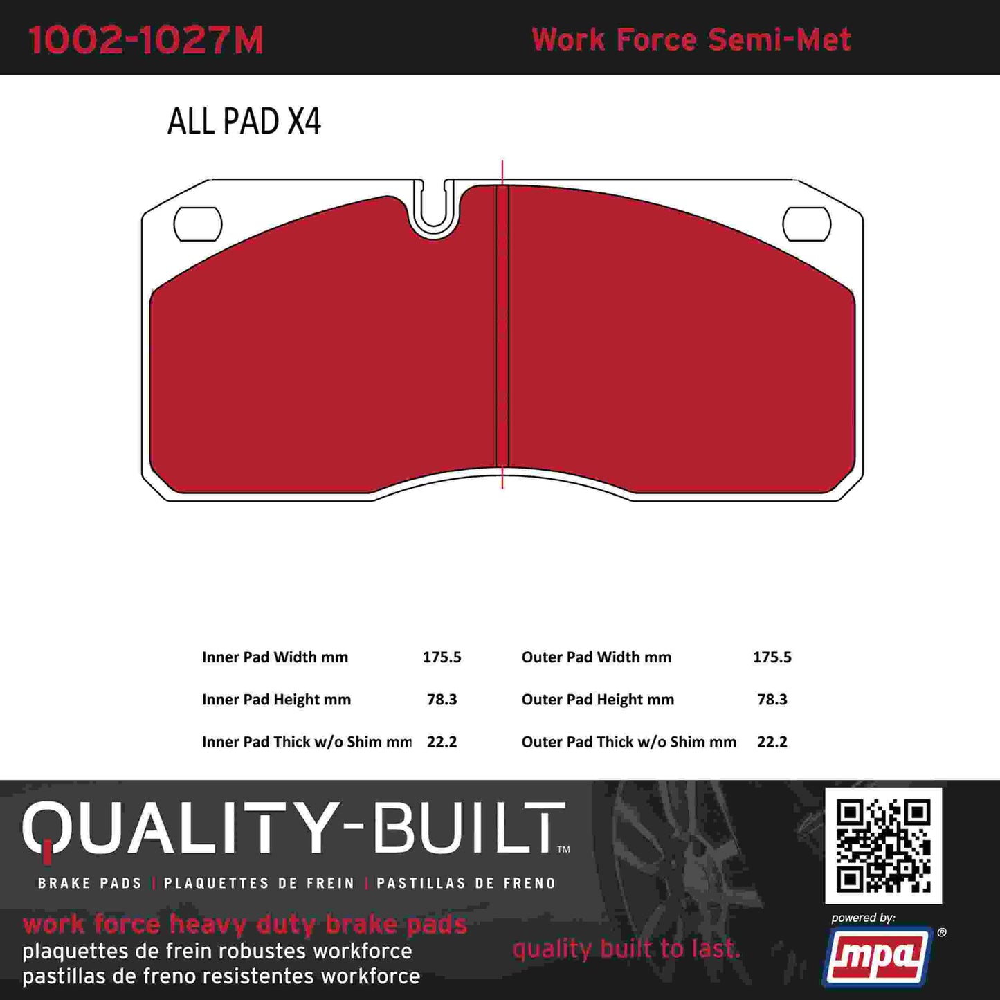 Quality-Built Quality-Built Work Force Heavy Duty Brake Pads 1002-1027M
