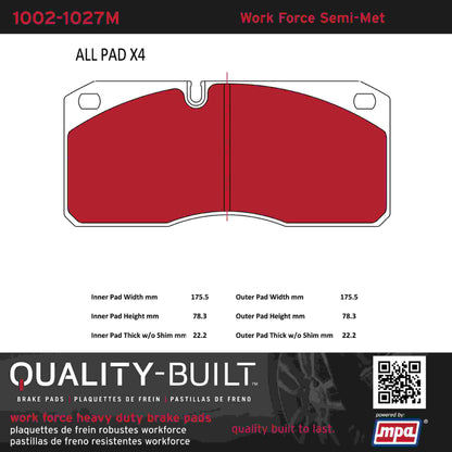 Quality-Built Quality-Built Work Force Heavy Duty Brake Pads 1002-1027M