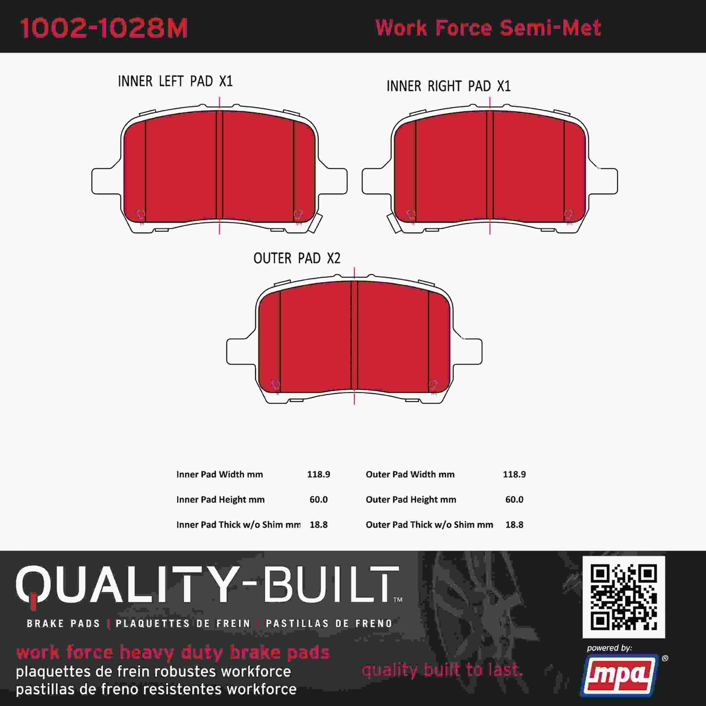 Quality-Built Quality-Built Work Force Heavy Duty Brake Pads w/ Hardware 1002-1028M