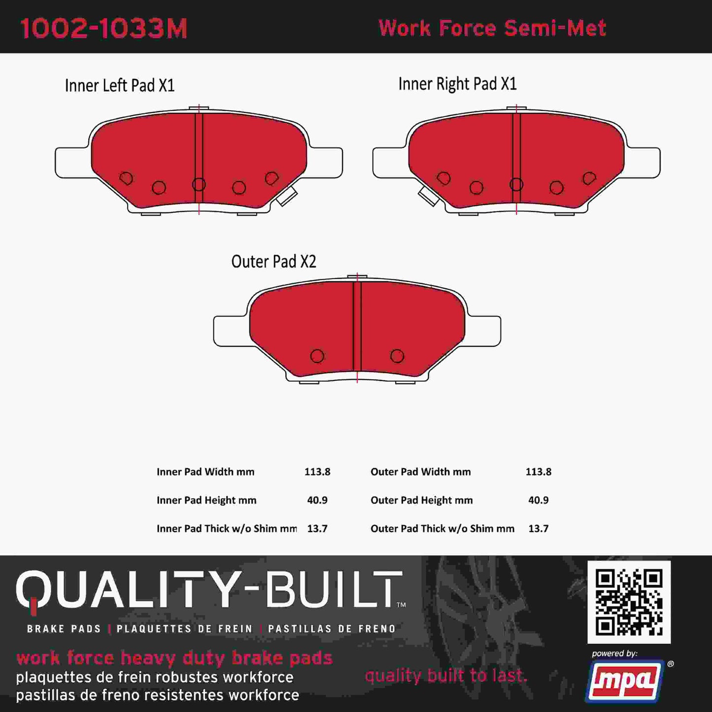 Quality-Built Quality-Built Work Force Heavy Duty Brake Pads w/ Hardware 1002-1033M