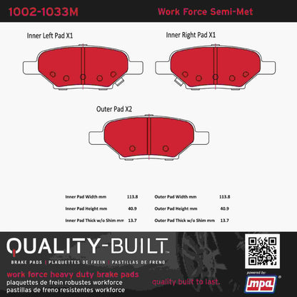 Quality-Built Quality-Built Work Force Heavy Duty Brake Pads w/ Hardware 1002-1033M