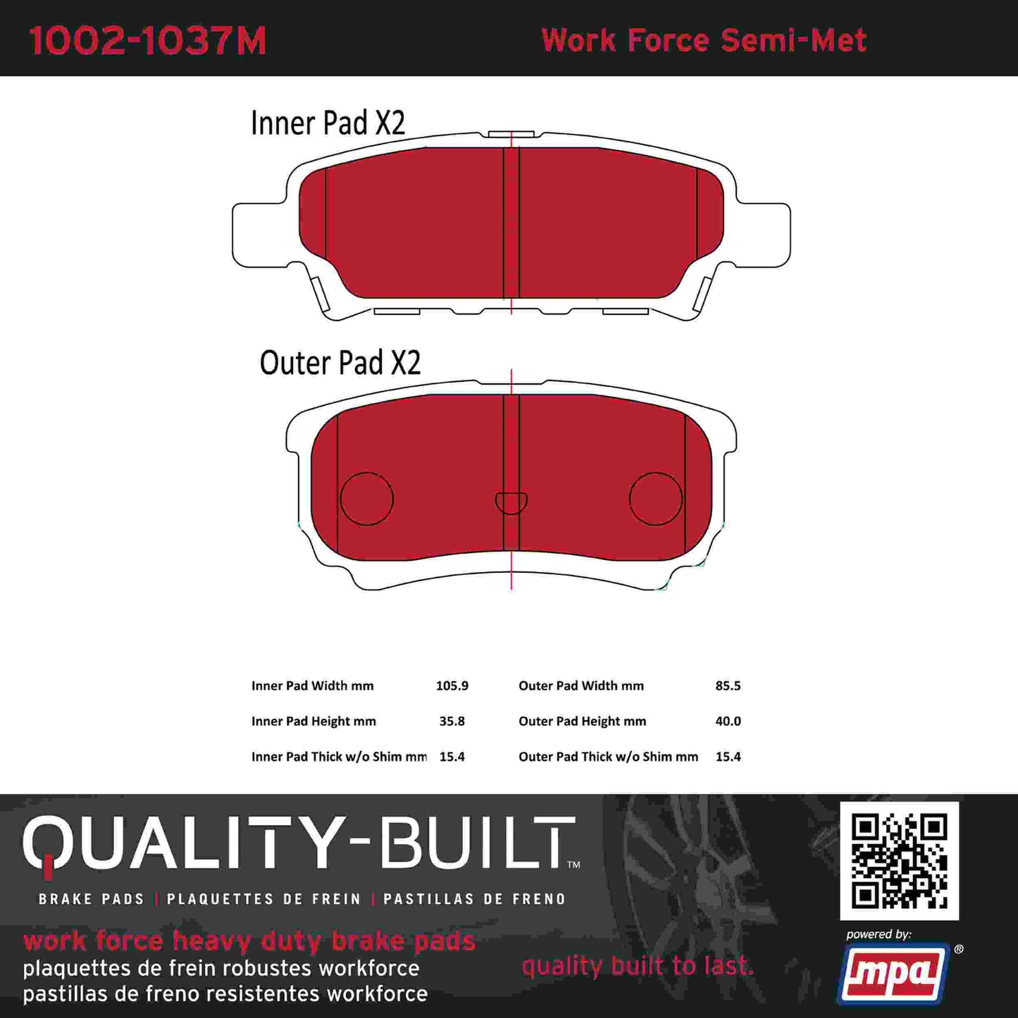 Quality-Built Quality-Built Work Force Heavy Duty Brake Pads w/ Hardware 1002-1037M