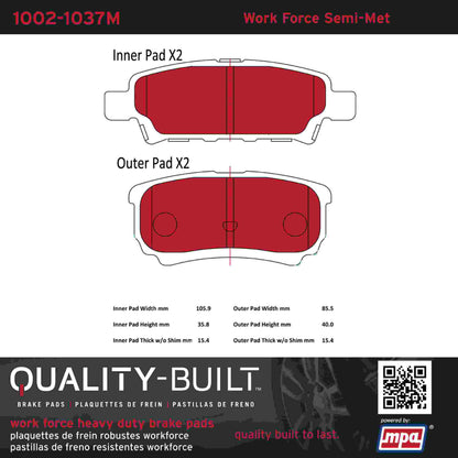 Quality-Built Quality-Built Work Force Heavy Duty Brake Pads w/ Hardware 1002-1037M