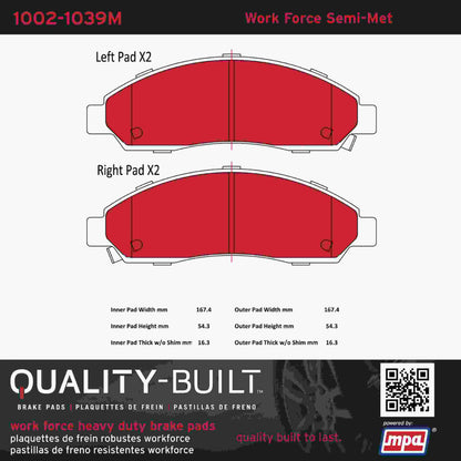 Quality-Built Quality-Built Work Force Heavy Duty Brake Pads w/ Hardware 1002-1039M