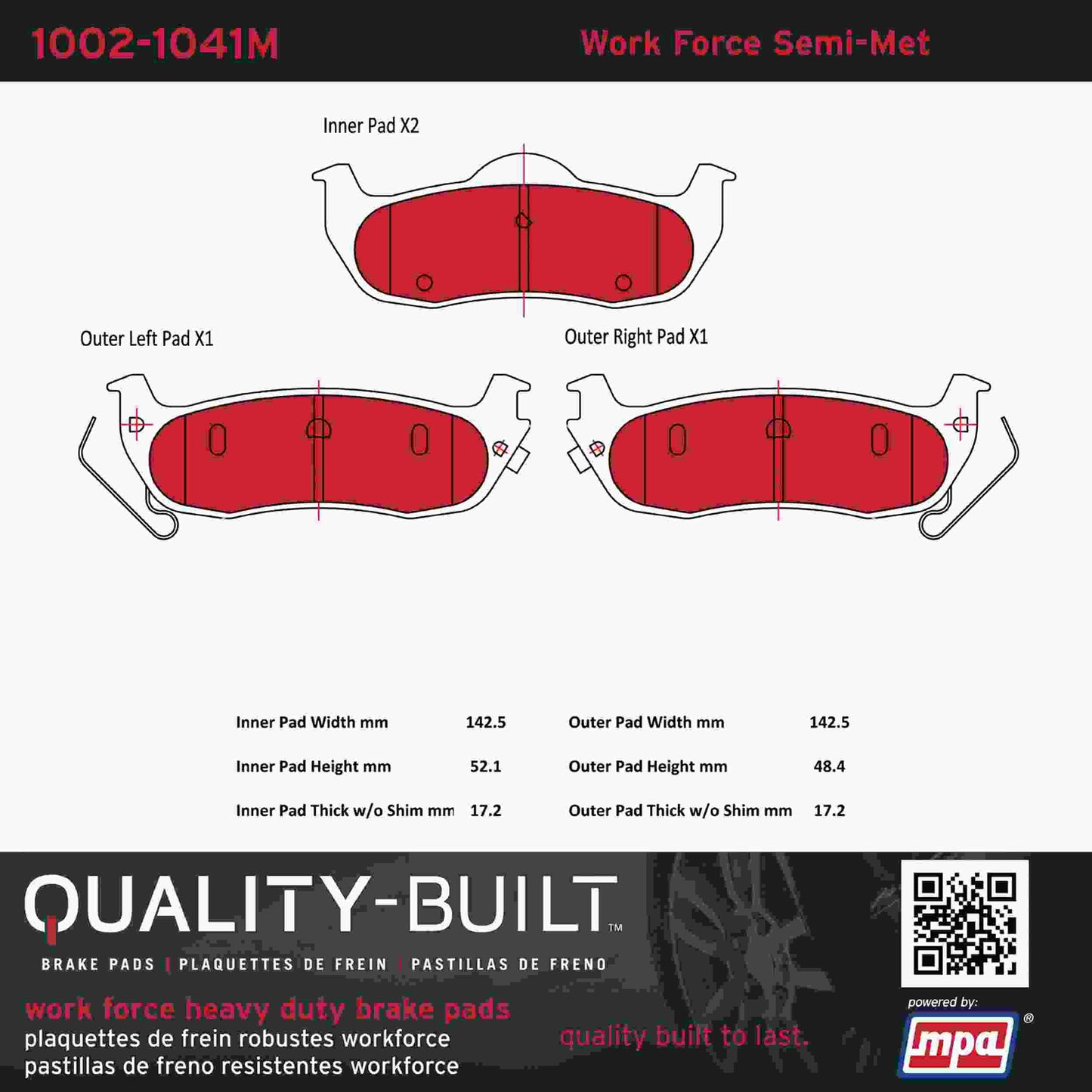 Quality-Built Quality-Built Work Force Heavy Duty Brake Pads w/ Hardware 1002-1041M