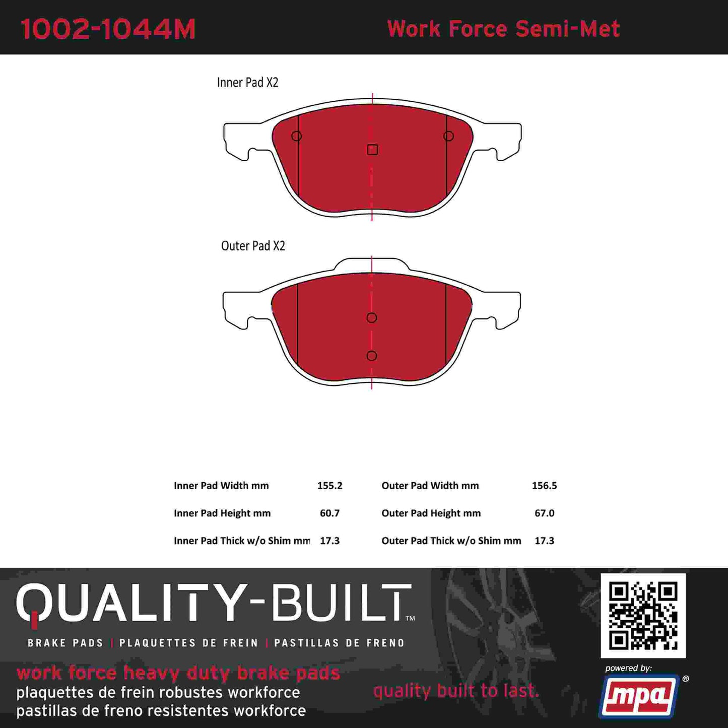 Quality-Built Quality-Built Work Force Heavy Duty Brake Pads w/ Hardware 1002-1044M