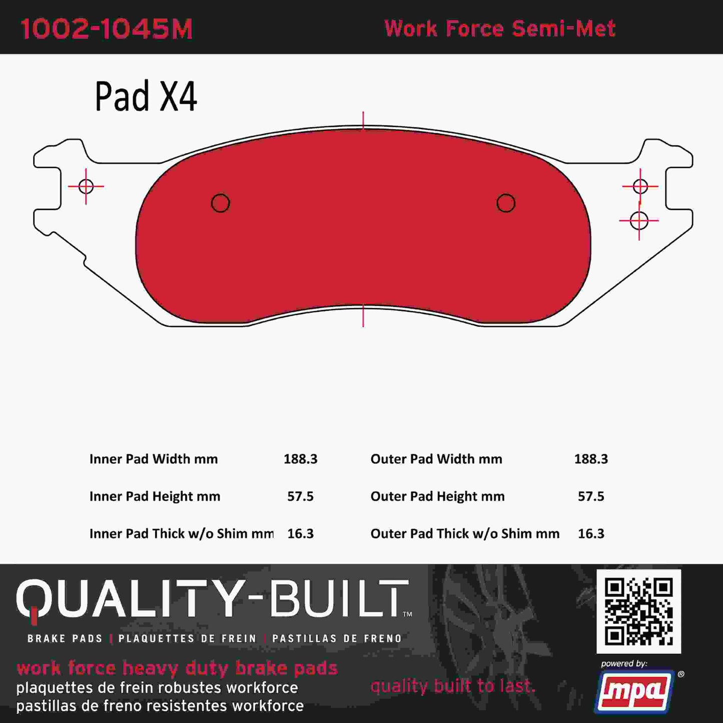 Quality-Built Quality-Built Work Force Heavy Duty Brake Pads w/ Hardware 1002-1045M