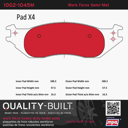 Quality-Built Quality-Built Work Force Heavy Duty Brake Pads w/ Hardware 1002-1045M