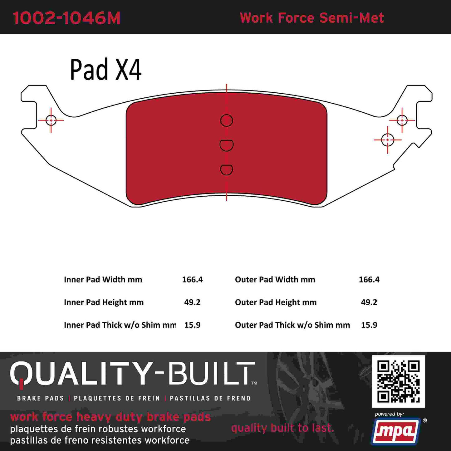 Quality-Built Quality-Built Work Force Heavy Duty Brake Pads w/ Hardware 1002-1046M