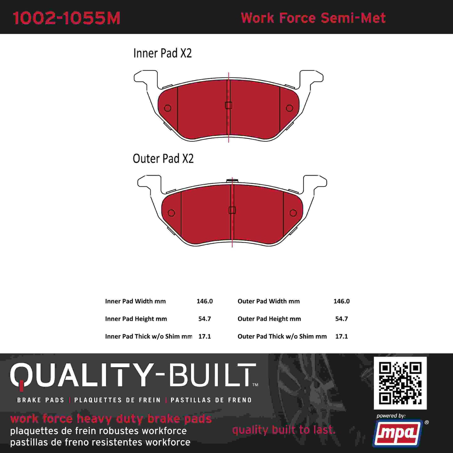Quality-Built Quality-Built Work Force Heavy Duty Brake Pads 1002-1055M
