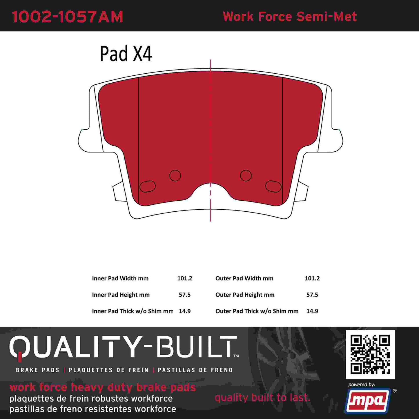 Quality-Built Quality-Built Work Force Heavy Duty Brake Pads w/ Hardware 1002-1057AM