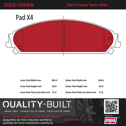Quality-Built Quality-Built Work Force Heavy Duty Brake Pads w/ Hardware 1002-1058M