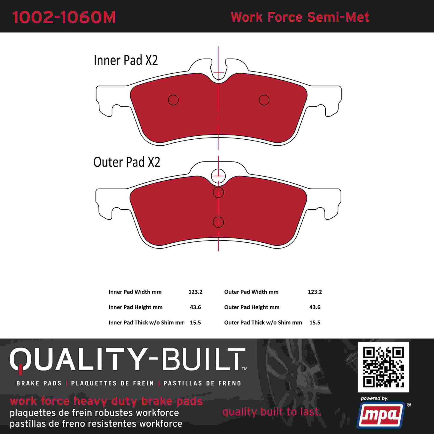 Quality-Built Quality-Built Work Force Heavy Duty Brake Pads w/ Hardware 1002-1060M