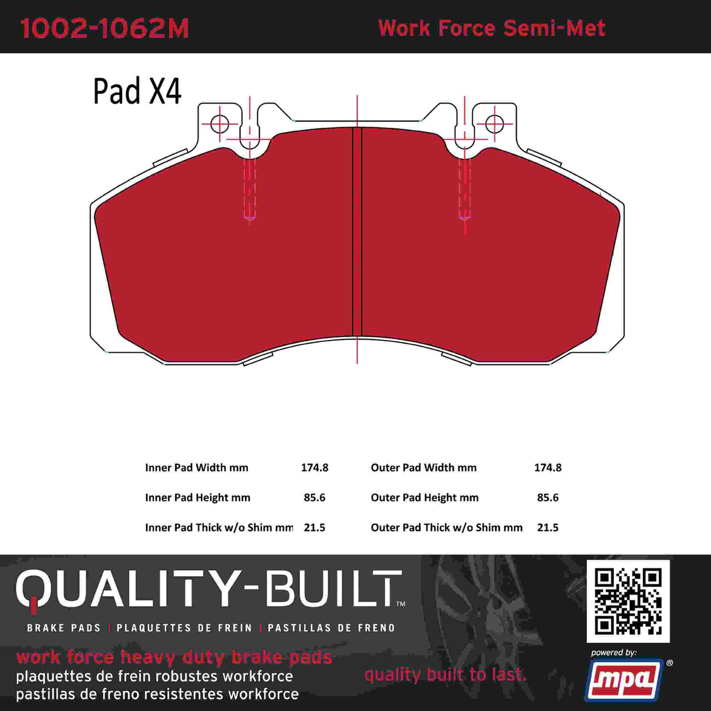 Quality-Built Quality-Built Work Force Heavy Duty Brake Pads 1002-1062M