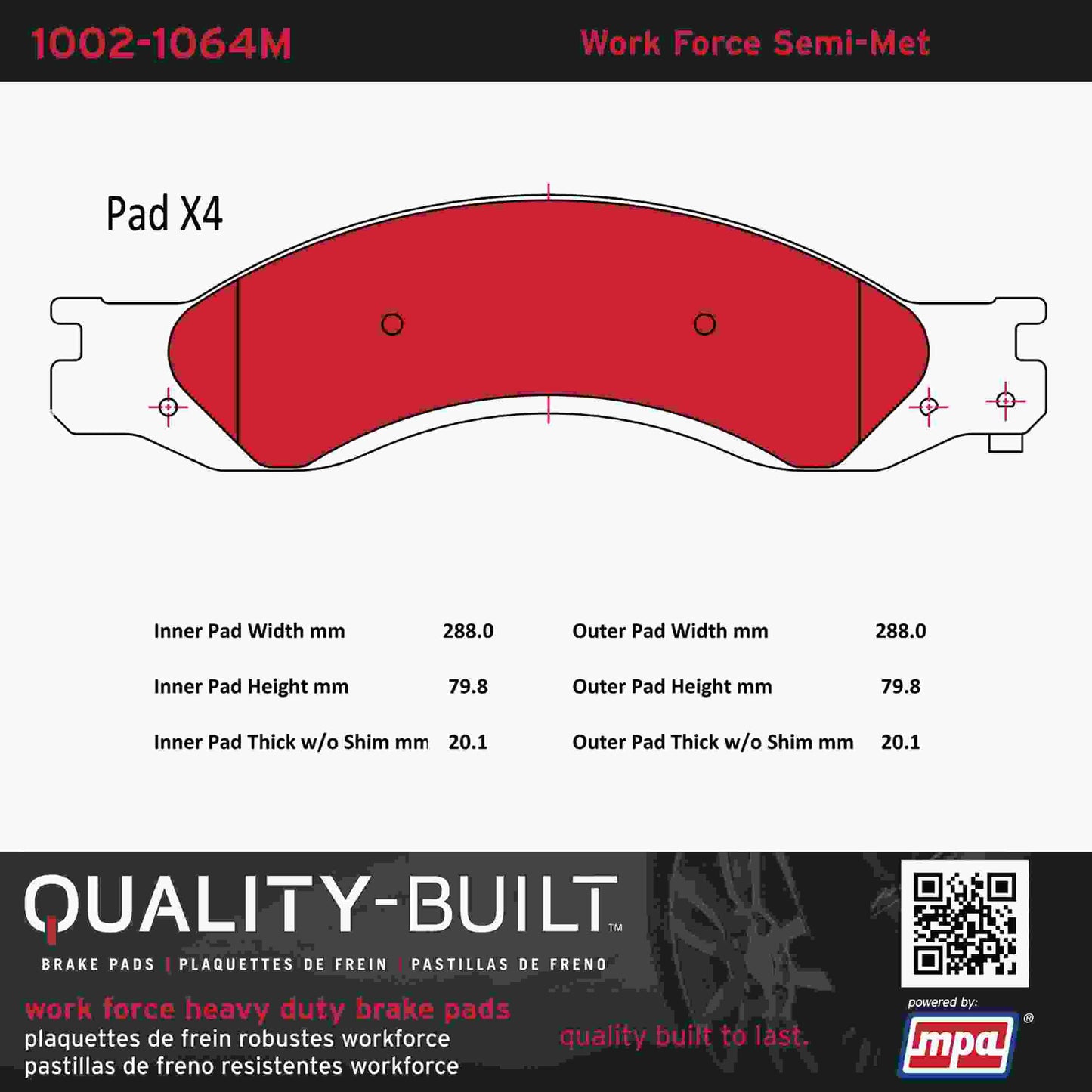 Quality-Built Quality-Built Work Force Heavy Duty Brake Pads w/ Hardware 1002-1064M