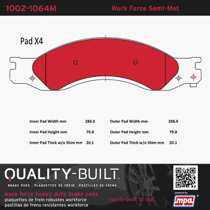 Quality-Built Quality-Built Work Force Heavy Duty Brake Pads w/ Hardware 1002-1064M