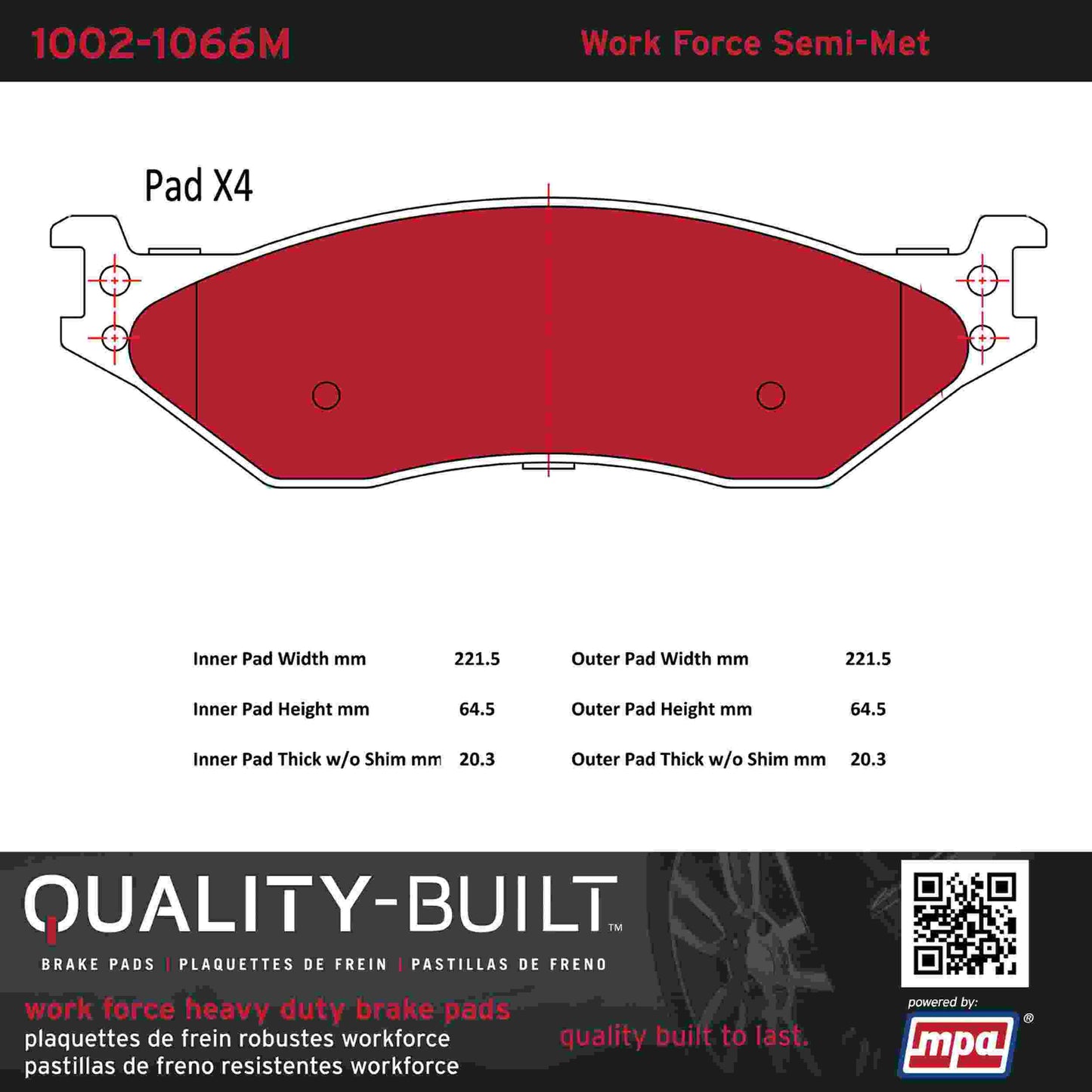Quality-Built Quality-Built Work Force Heavy Duty Brake Pads w/ Hardware 1002-1066M