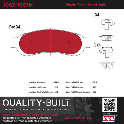 Quality-Built Quality-Built Work Force Heavy Duty Brake Pads w/ Hardware 1002-1067M