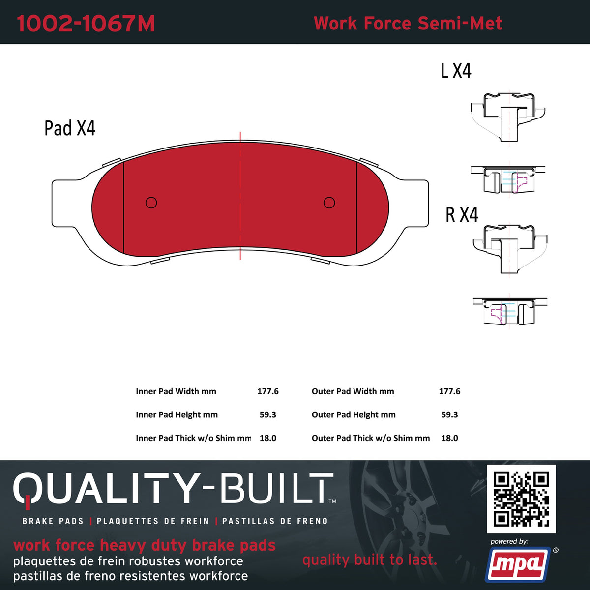 Quality-Built Quality-Built Work Force Heavy Duty Brake Pads w/ Hardware 1002-1067M