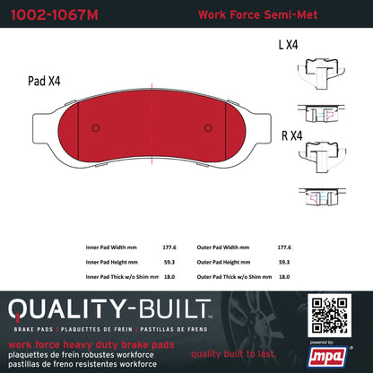 Quality-Built Quality-Built Work Force Heavy Duty Brake Pads w/ Hardware 1002-1067M