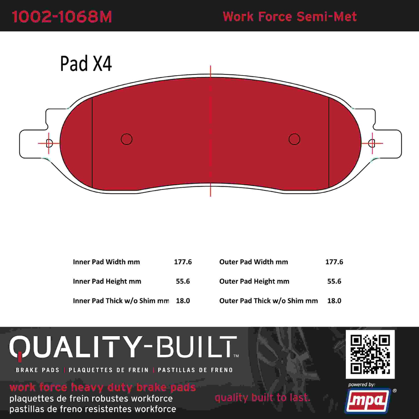 Quality-Built Quality-Built Work Force Heavy Duty Brake Pads w/ Hardware 1002-1068M