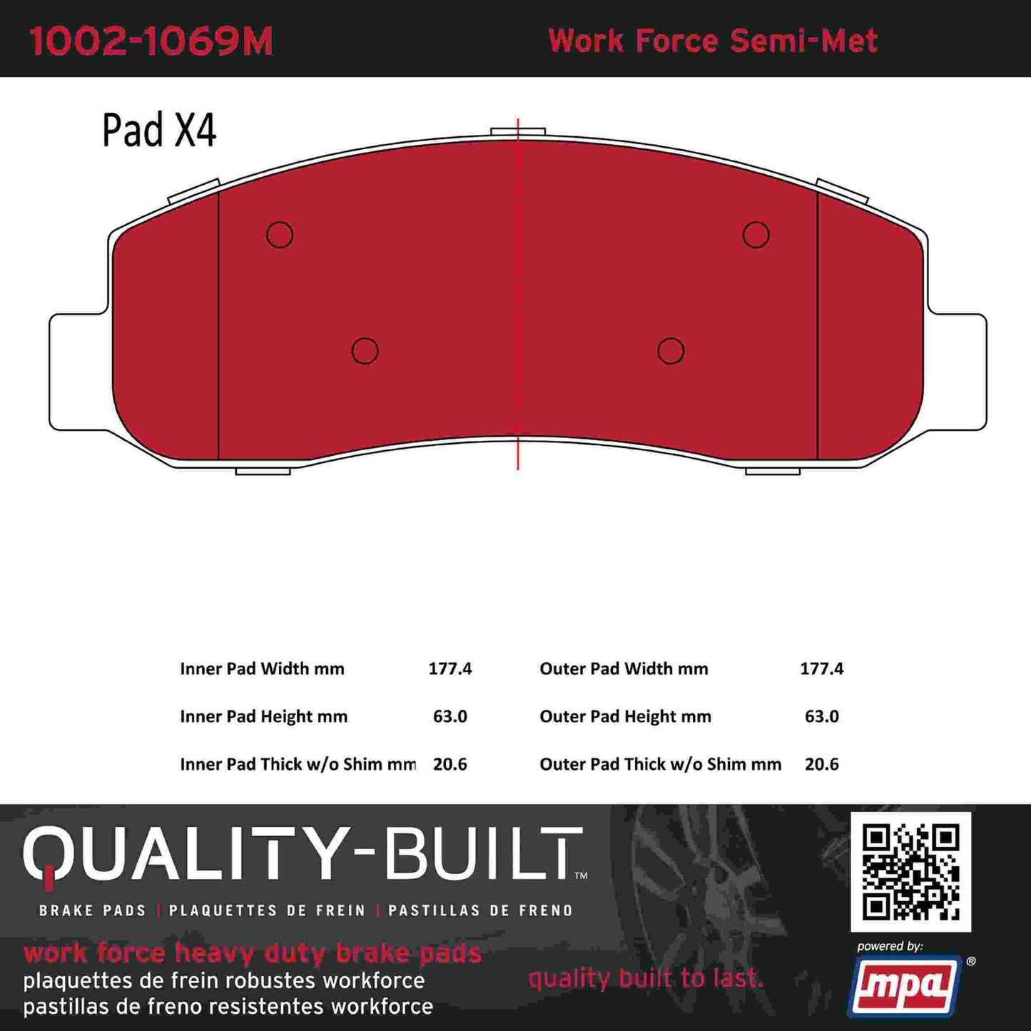 Quality-Built Quality-Built Work Force Heavy Duty Brake Pads w/ Hardware 1002-1069M