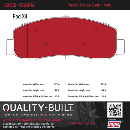 Quality-Built Quality-Built Work Force Heavy Duty Brake Pads w/ Hardware 1002-1069M