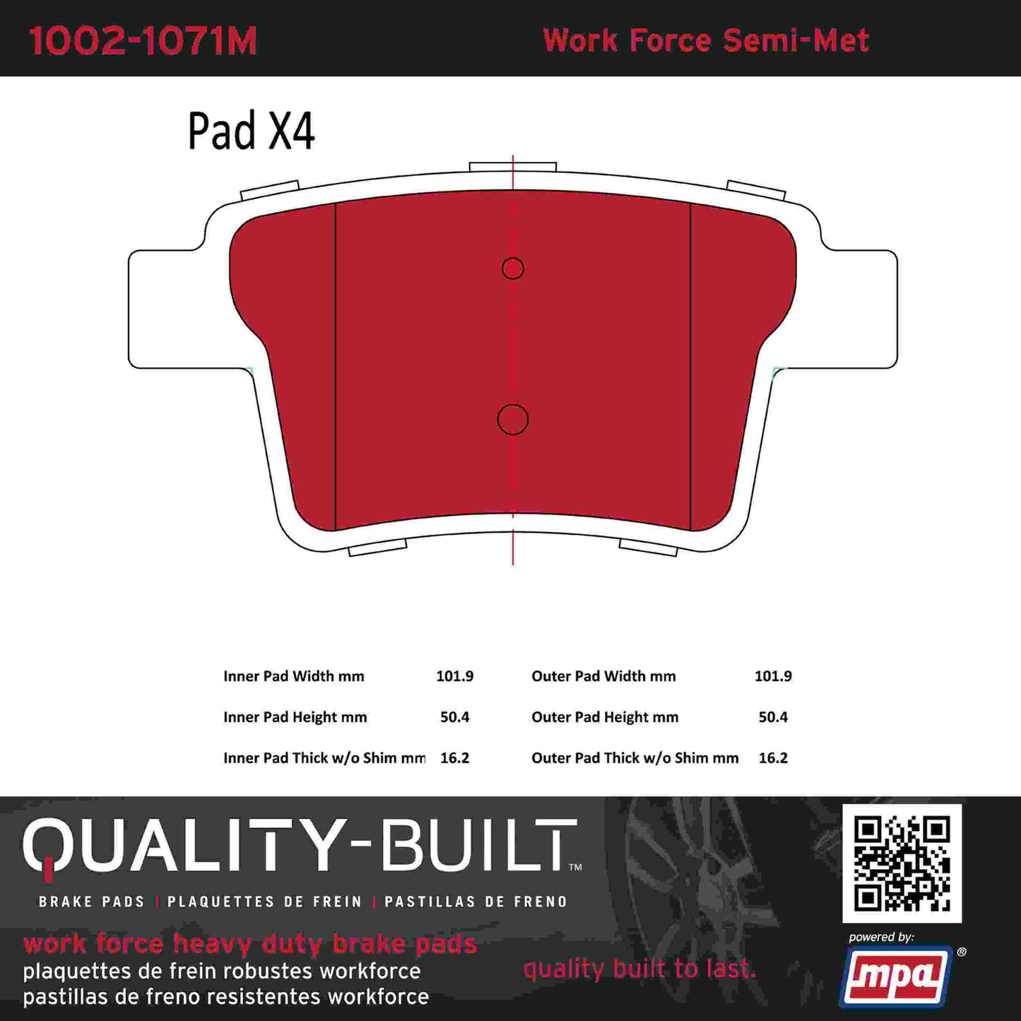 Quality-Built Quality-Built Work Force Heavy Duty Brake Pads w/ Hardware 1002-1071M