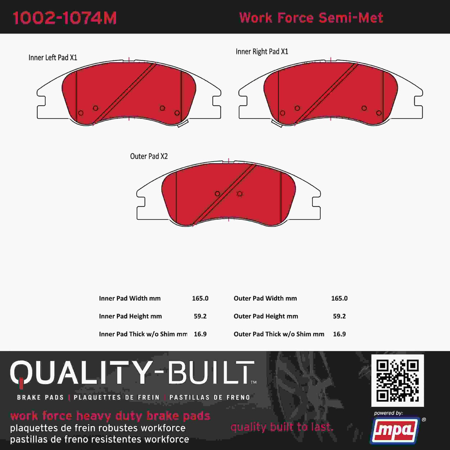 Quality-Built Quality-Built Work Force Heavy Duty Brake Pads w/ Hardware 1002-1074M