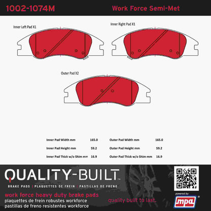 Quality-Built Quality-Built Work Force Heavy Duty Brake Pads w/ Hardware 1002-1074M