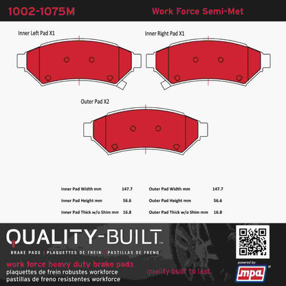 Quality-Built Quality-Built Work Force Heavy Duty Brake Pads w/ Hardware 1002-1075M