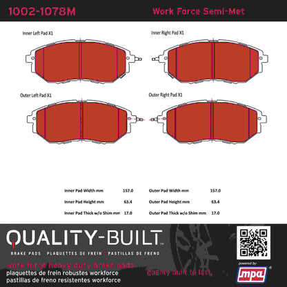 Quality-Built Quality-Built Work Force Heavy Duty Brake Pads w/ Hardware 1002-1078M