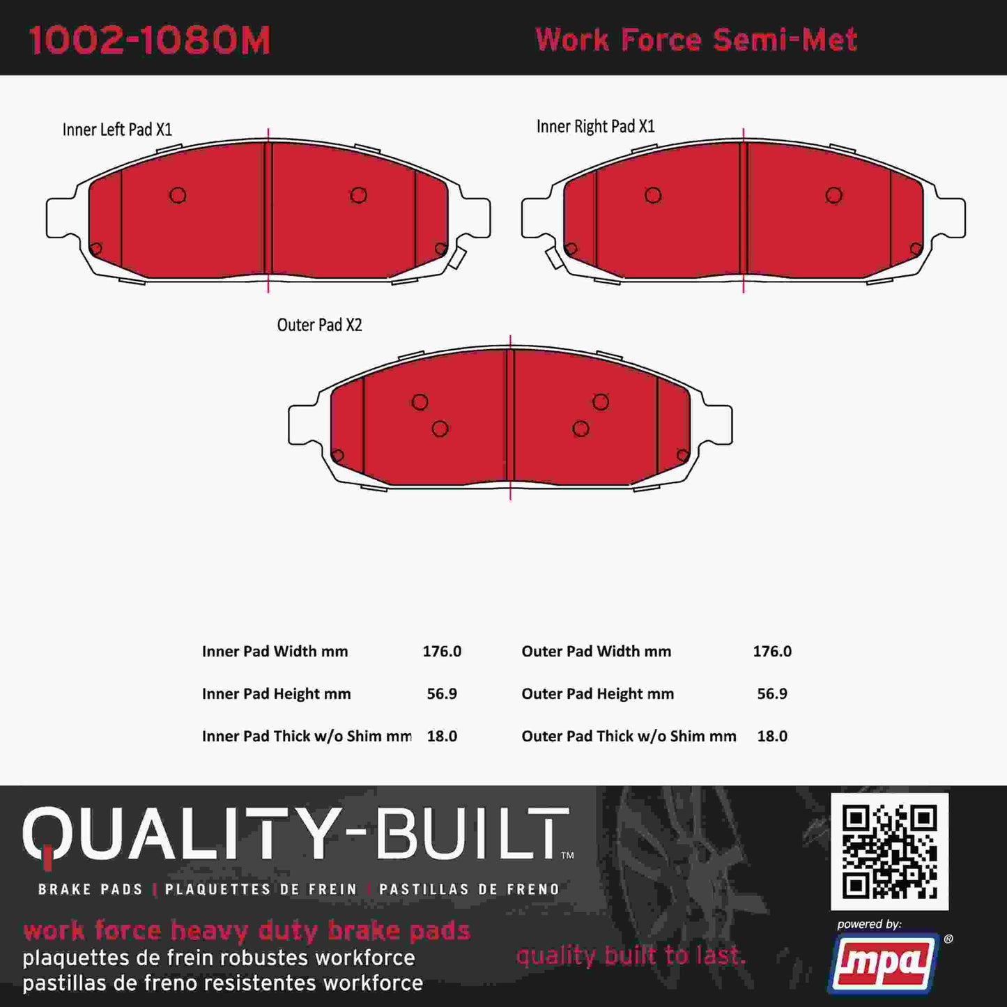 Quality-Built Quality-Built Work Force Heavy Duty Brake Pads w/ Hardware 1002-1080M