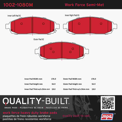 Quality-Built Quality-Built Work Force Heavy Duty Brake Pads w/ Hardware 1002-1080M