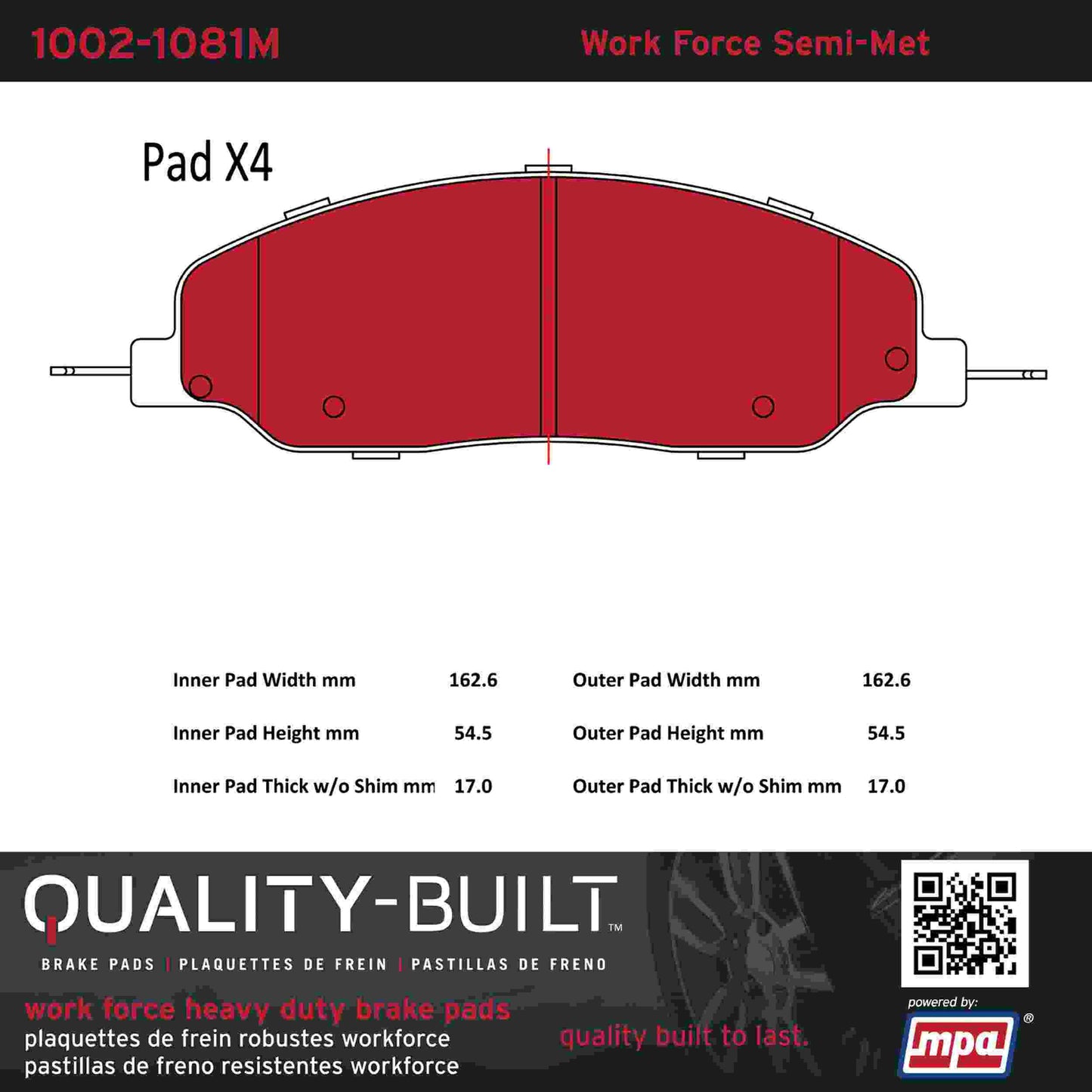 Quality-Built Quality-Built Work Force Heavy Duty Brake Pads w/ Hardware 1002-1081M